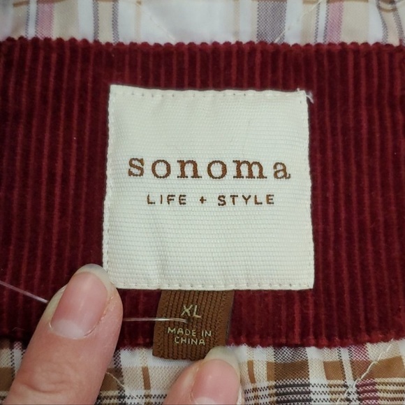 VINTAGE SONOMA QUILTED CORDUROY HOODED COAT JACKET RED OXBLOOD - Picture 4 of 6